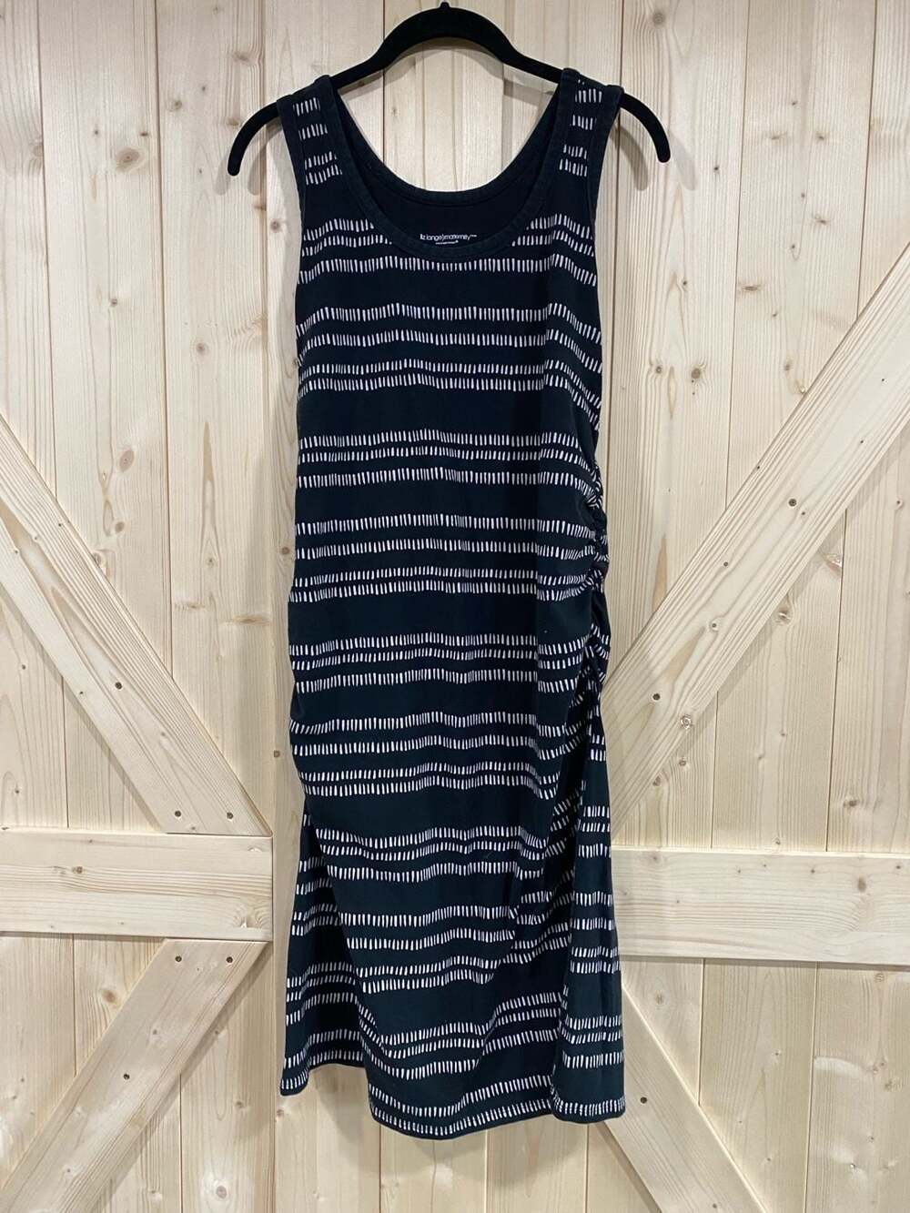 Liz Lange Maternity Side Ruched Dress Size L Black White Striped Tank